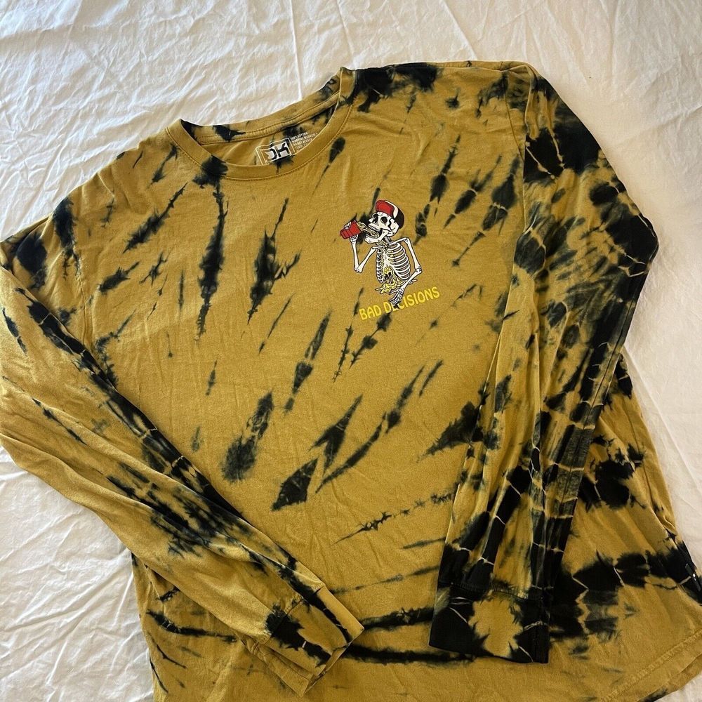 DK Bad‎ Decisions Long Sleeve Black, Yellow Tshirt Men's Size Large Mens Skater